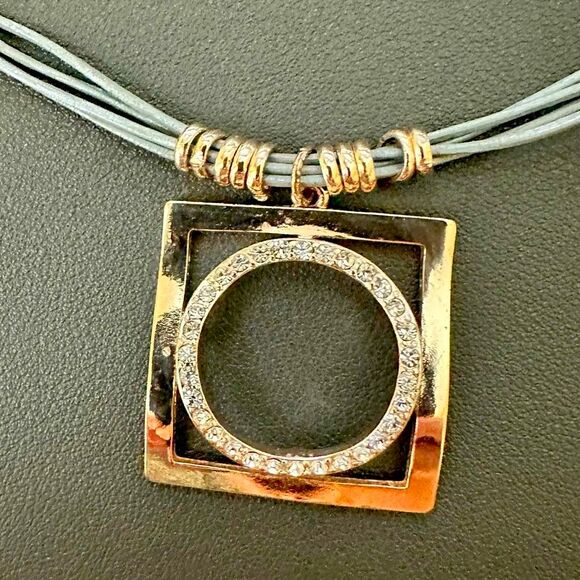 Chico’s Rose Gold tone Rhinestone Square Circle Pendant Necklace - Picture 2 of 3